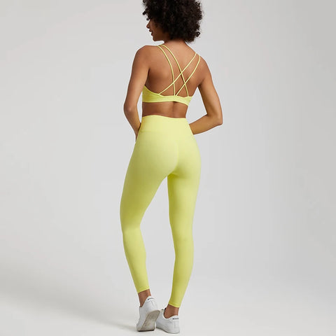 058 Women's Yoga Set Buttery Soft High Waist Gym Leggings & Crisscross Sports Bra