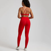 058 Women's Yoga Set Buttery Soft High Waist Gym Leggings & Crisscross Sports Bra