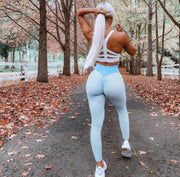 031 New PUSH UP Jacquard High Waist Peach Hip Fitness Legging
