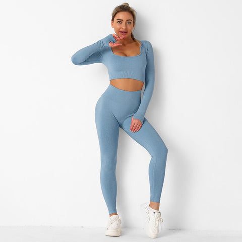 040 Seamless long sleeves crop top + leggings