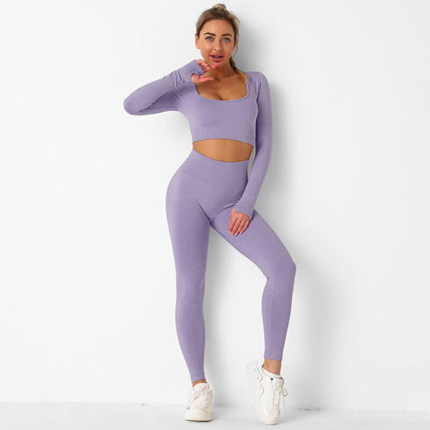 040 Seamless long sleeves crop top + leggings