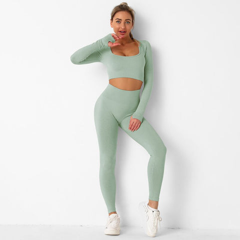 040 Seamless long sleeves crop top + leggings