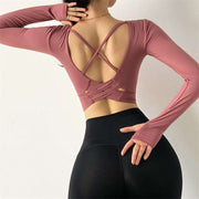 032 Cross Back  Long Sleeve With Padded Fitness Top