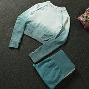 039 Long Sleeve Crop Tops + High Waisted Tummy Control Sport Leggings