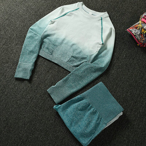 039 Long Sleeve Crop Tops + High Waisted Tummy Control Sport Leggings