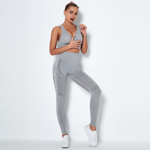 076 Seamless Mesh Design Sport Bra + Leggings