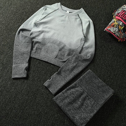 039 Long Sleeve Crop Tops + High Waisted Tummy Control Sport Leggings