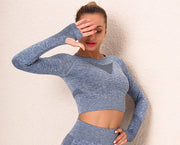 046 Long Sleeve Crop Top & Peach Shape  Fitness  Workout Leggings