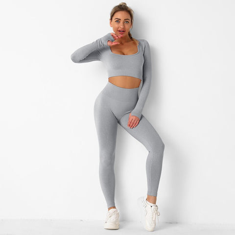 040 Seamless long sleeves crop top + leggings