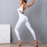 079 Sexy Mesh Stitching  Cross Back Yoga Jumpsuit