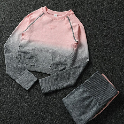 039 Long Sleeve Crop Tops + High Waisted Tummy Control Sport Leggings