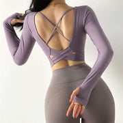 060  Cross Back  Long Sleeve With Padded Fitness Top
