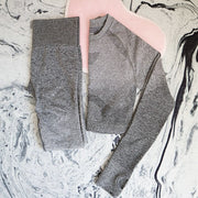 039 Long Sleeve Crop Tops + High Waisted Tummy Control Sport Leggings