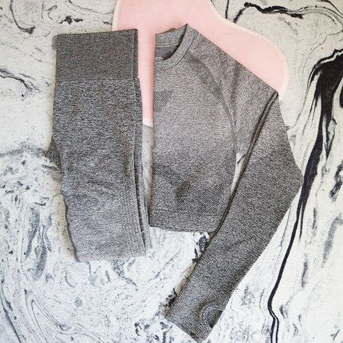 039 Long Sleeve Crop Tops + High Waisted Tummy Control Sport Leggings