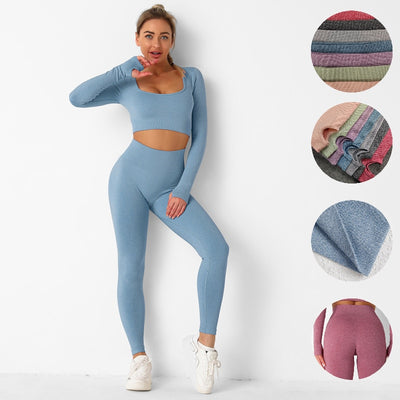 040 Seamless long sleeves crop top + leggings