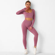 040 Seamless long sleeves crop top + leggings