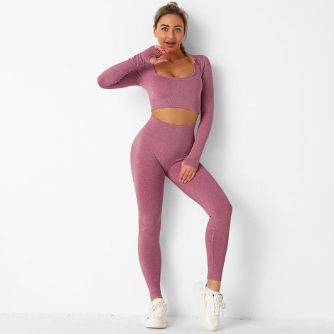 040 Seamless long sleeves crop top + leggings
