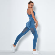 076 Seamless Mesh Design Sport Bra + Leggings