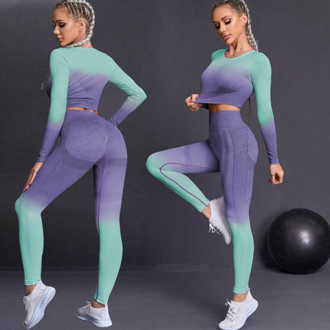 037 Ombre  Fitness Long Sleeves + Push Up Leggings