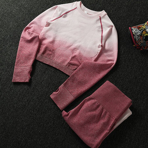 039 Long Sleeve Crop Tops + High Waisted Tummy Control Sport Leggings