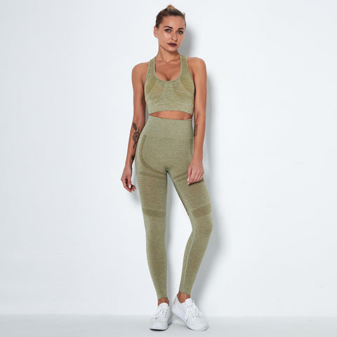 076 Seamless Mesh Design Sport Bra + Leggings