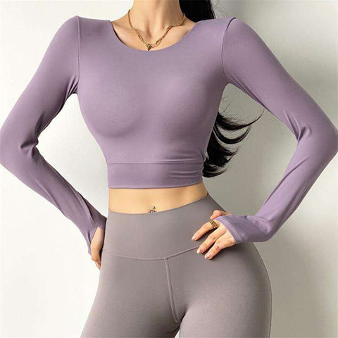 032 Cross Back  Long Sleeve With Padded Fitness Top