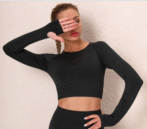 046 Long Sleeve Crop Top & Peach Shape  Fitness  Workout Leggings