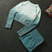 039 Long Sleeve Crop Tops + High Waisted Tummy Control Sport Leggings