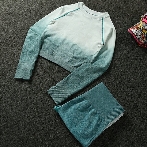 039 Long Sleeve Crop Tops + High Waisted Tummy Control Sport Leggings