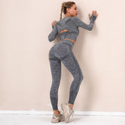 046 Long Sleeve Crop Top & Peach Shape  Fitness  Workout Leggings