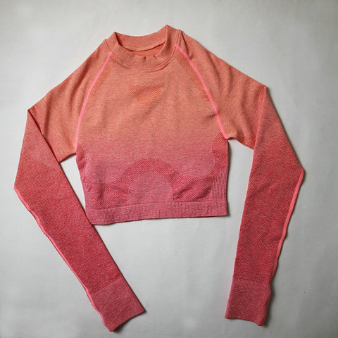 039 Long Sleeve Crop Tops + High Waisted Tummy Control Sport Leggings
