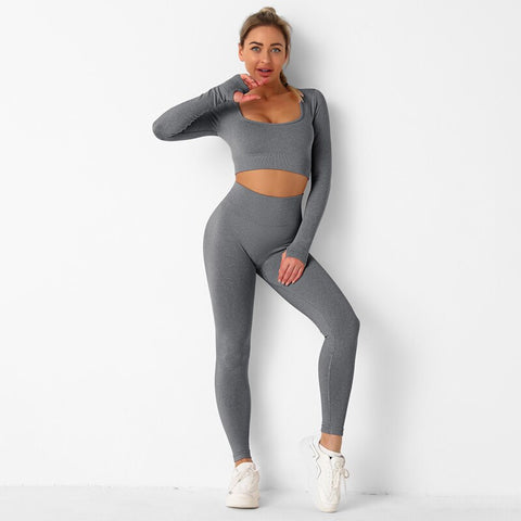 040 Seamless long sleeves crop top + leggings
