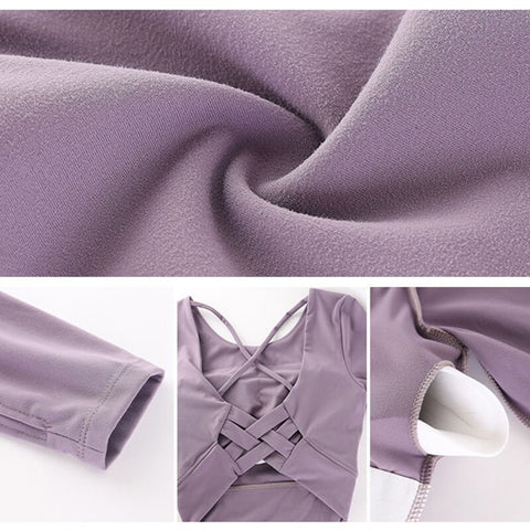 032 Cross Back  Long Sleeve With Padded Fitness Top