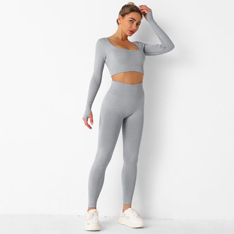 040 Seamless long sleeves crop top + leggings