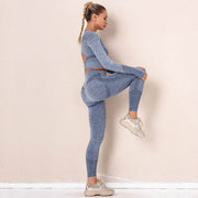 046 Long Sleeve Crop Top & Peach Shape  Fitness  Workout Leggings