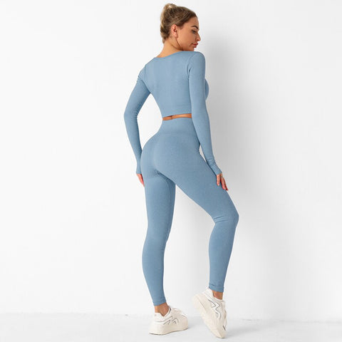 075 Seamless long sleeves crop top + leggings