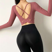032 Cross Back  Long Sleeve With Padded Fitness Top