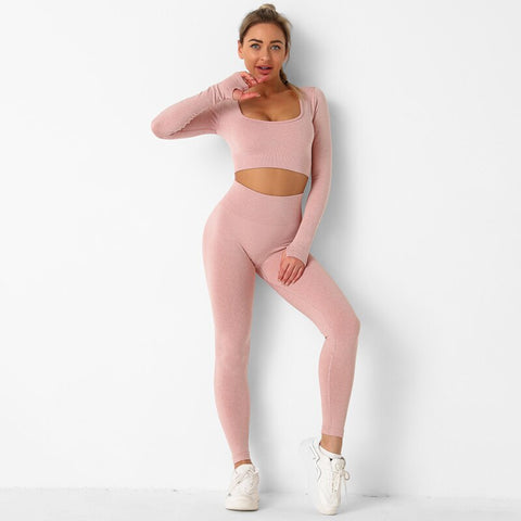 040 Seamless long sleeves crop top + leggings