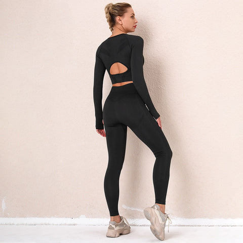 085  Long Sleeve Crop Top & Peach Shape  Fitness  Workout Leggings