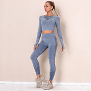 046 Long Sleeve Crop Top & Peach Shape  Fitness  Workout Leggings