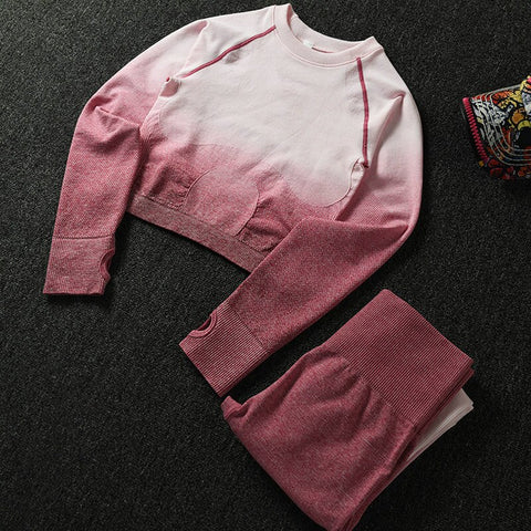 039 Long Sleeve Crop Tops + High Waisted Tummy Control Sport Leggings