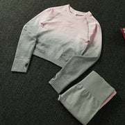 039 Long Sleeve Crop Tops + High Waisted Tummy Control Sport Leggings