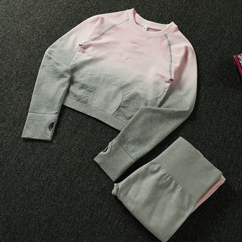 039 Long Sleeve Crop Tops + High Waisted Tummy Control Sport Leggings