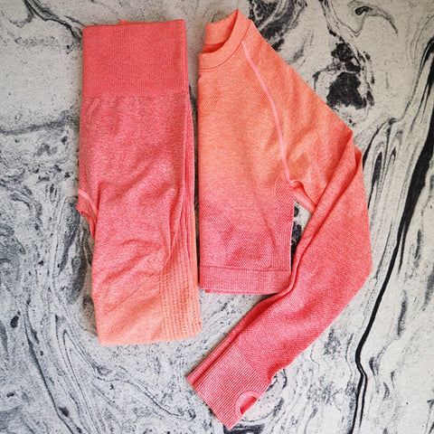 039 Long Sleeve Crop Tops + High Waisted Tummy Control Sport Leggings