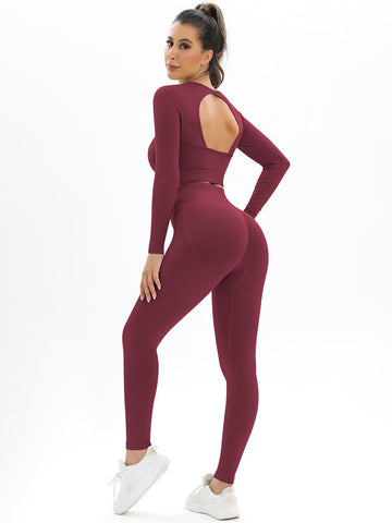 055 New Women Seamless Yoga Set Sexy Backless PUSH UP Leggings Set